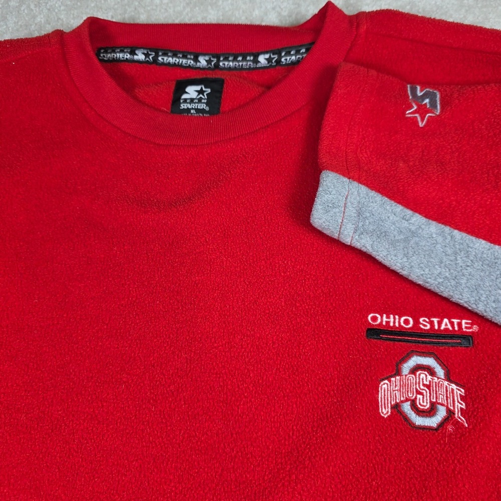 Starter Team T-Shirt Mens XL Red Fleece Ohio State Buckeyes Football Long Sleeve